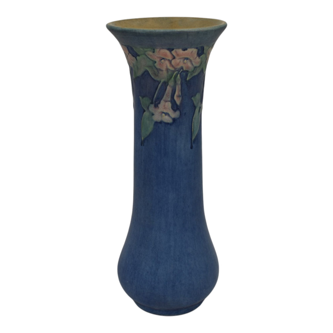 Newcomb College 1920s Vintage Arts and Crafts Pottery Blue Flowers Ceramic Vase - Just Art Pottery
