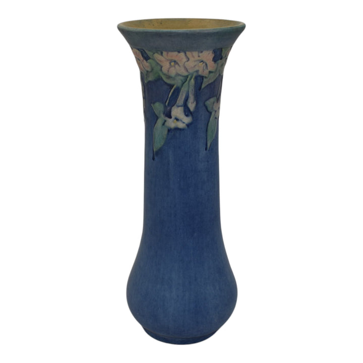 Newcomb College 1920s Vintage Arts and Crafts Pottery Blue Flowers Ceramic Vase - Just Art Pottery