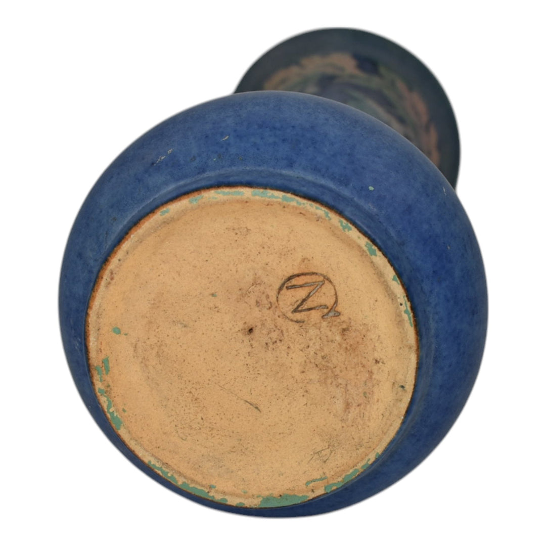 Newcomb College 1920s Vintage Arts and Crafts Pottery Blue Flowers Ceramic Vase - Just Art Pottery