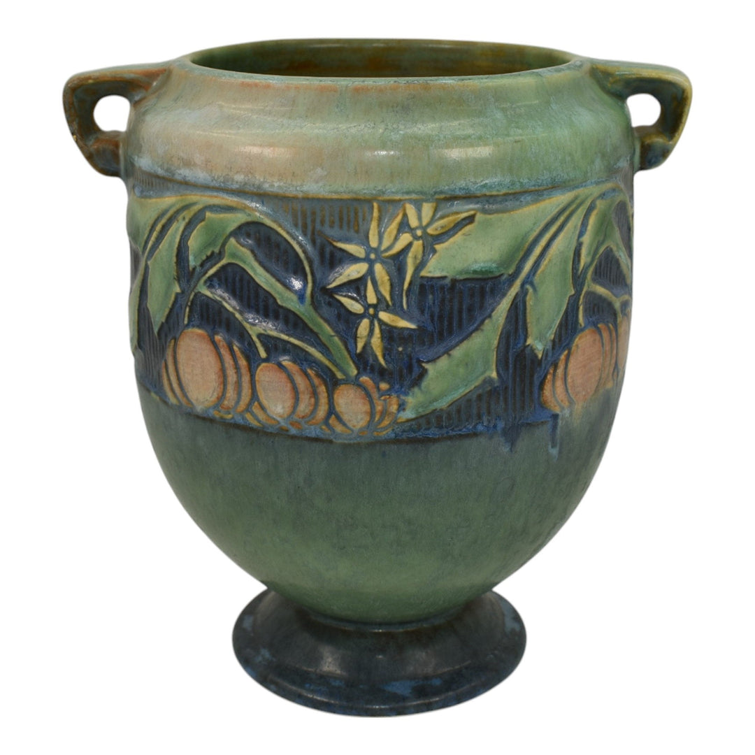 Roseville Baneda Green 1932 Vintage Arts And Crafts Pottery Vase 606-7 - Just Art Pottery