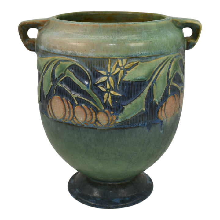 Roseville Baneda Green 1932 Vintage Arts And Crafts Pottery Vase 606-7 - Just Art Pottery