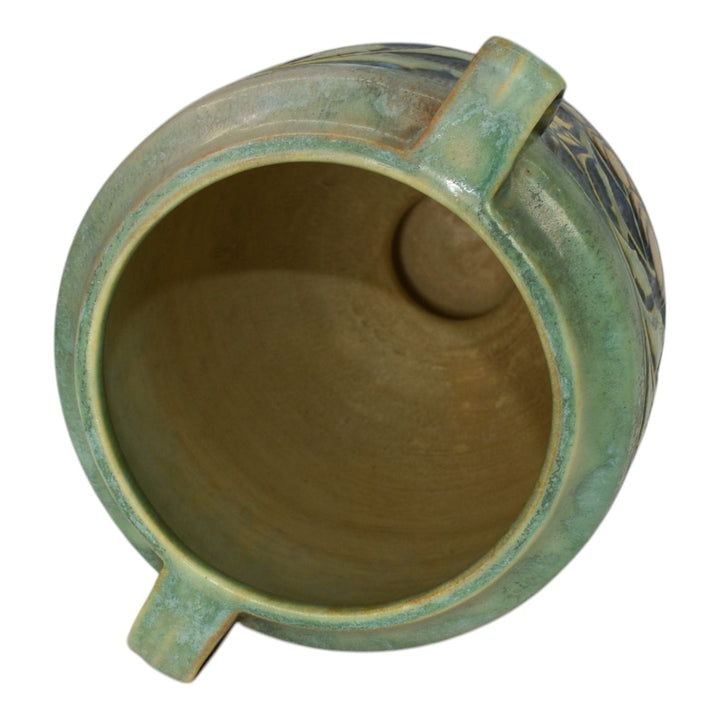 Roseville Baneda Green 1932 Vintage Arts And Crafts Pottery Vase 606-7 - Just Art Pottery