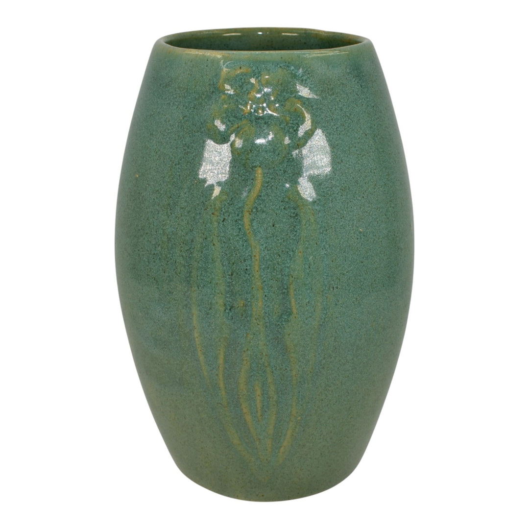 Zanesville Stoneware 1930s Vintage Arts And Craft Pottery Green Vase 101 - Just Art Pottery