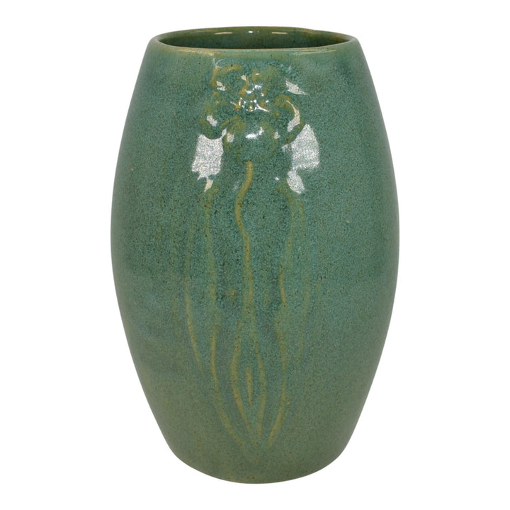 Zanesville Stoneware 1930s Vintage Arts And Craft Pottery Green Vase 101 - Just Art Pottery