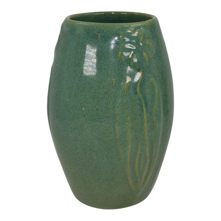 Zanesville Stoneware 1930s Vintage Arts And Craft Pottery Green Vase 101 - Just Art Pottery