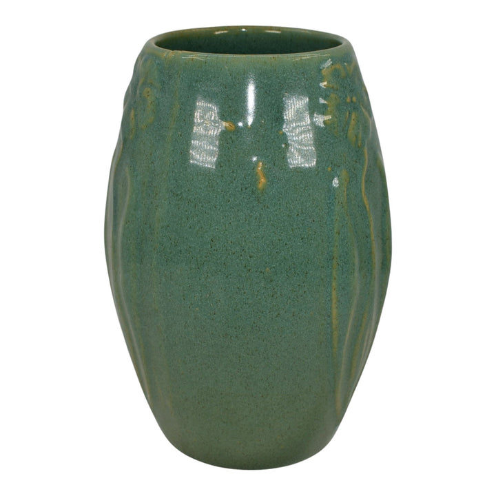 Zanesville Stoneware 1930s Vintage Arts And Craft Pottery Green Vase 101 - Just Art Pottery
