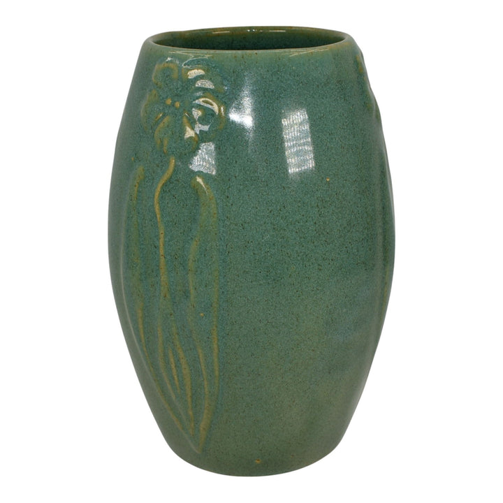 Zanesville Stoneware 1930s Vintage Arts And Craft Pottery Green Vase 101 - Just Art Pottery