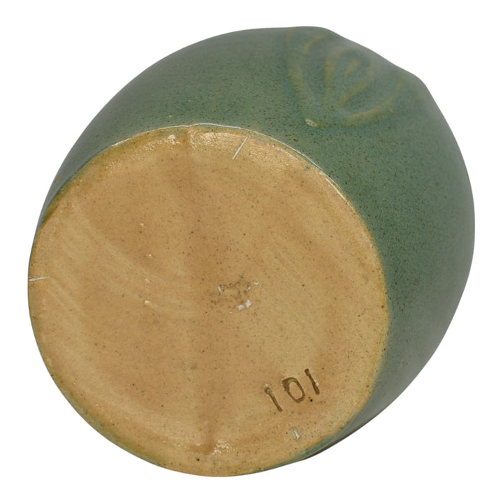 Zanesville Stoneware 1930s Vintage Arts And Craft Pottery Green Vase 101 - Just Art Pottery