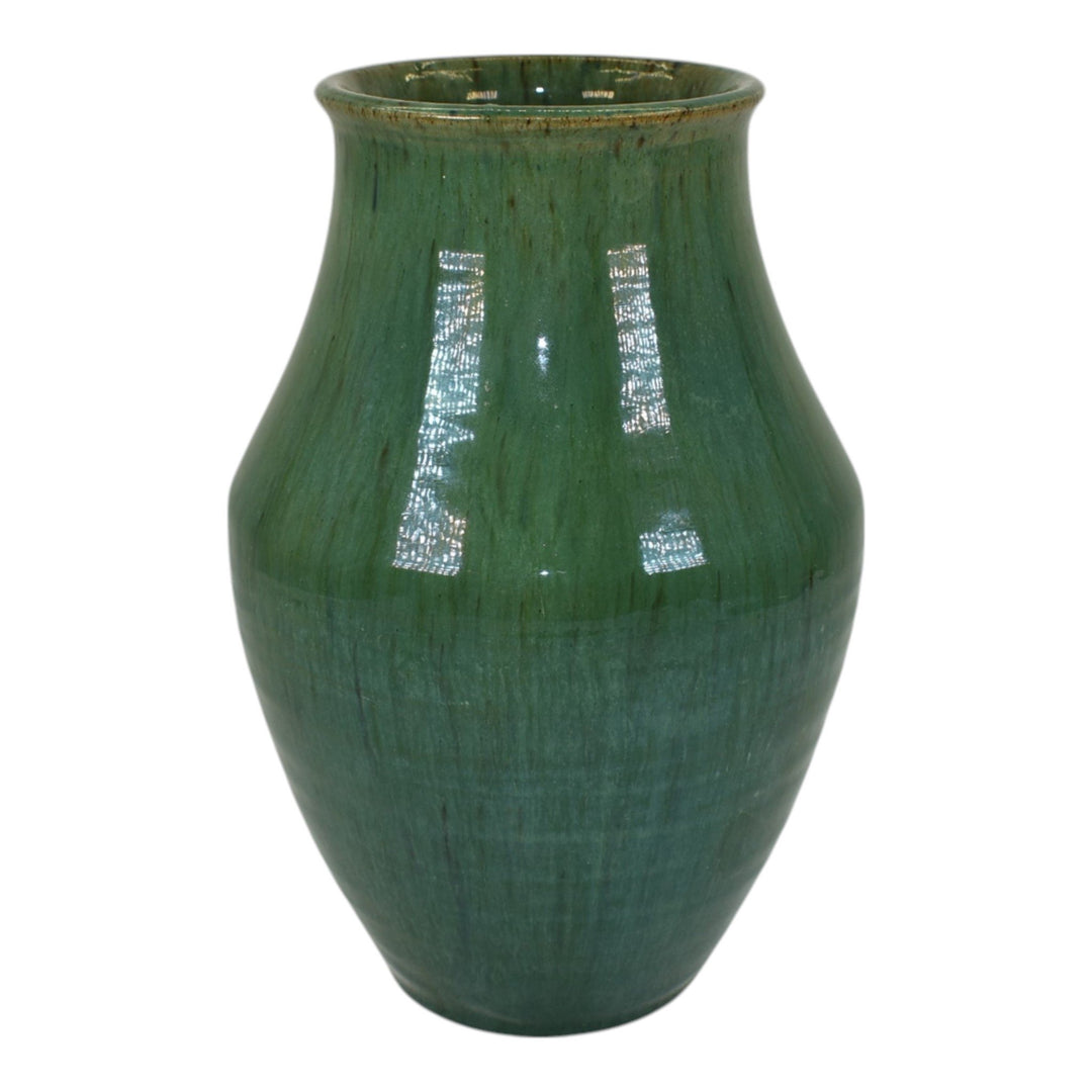 Pewabic Detroit 1940s Art Pottery Blended Green Glaze Speckled Ceramic Vase - Just Art Pottery