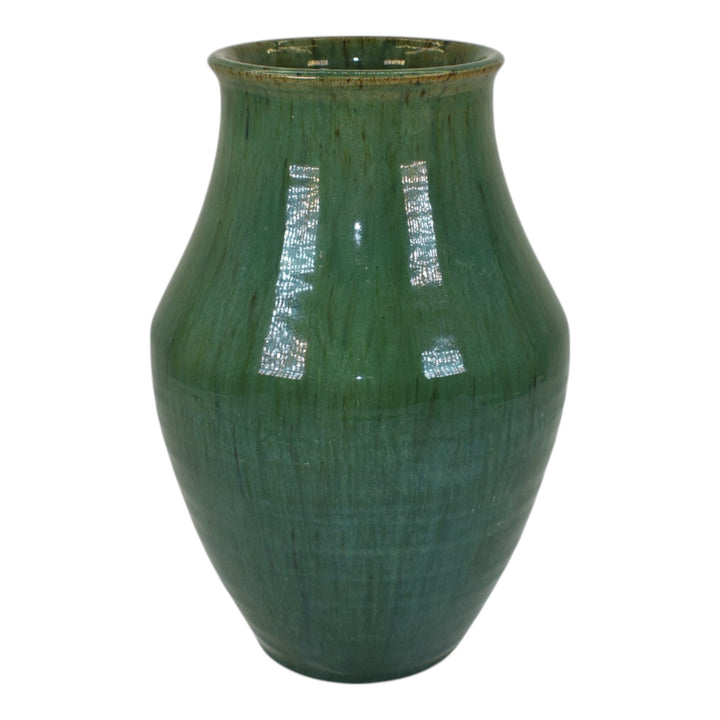 Pewabic Detroit 1940s Art Pottery Blended Green Glaze Speckled Ceramic Vase - Just Art Pottery