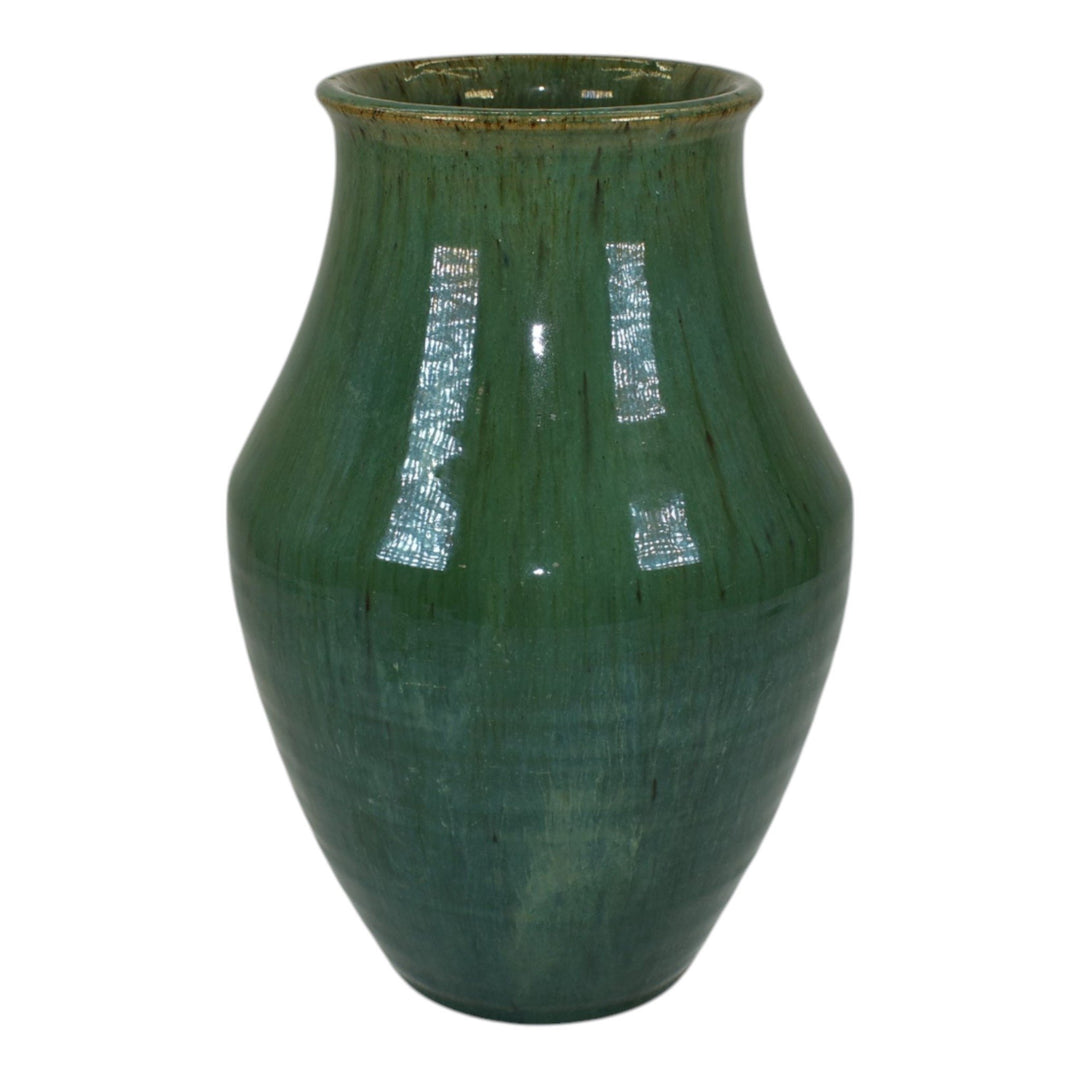 Pewabic Detroit 1940s Art Pottery Blended Green Glaze Speckled Ceramic Vase - Just Art Pottery