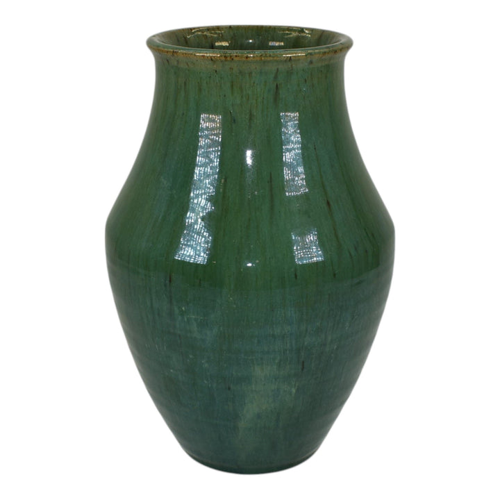 Pewabic Detroit 1940s Art Pottery Blended Green Glaze Speckled Ceramic Vase - Just Art Pottery