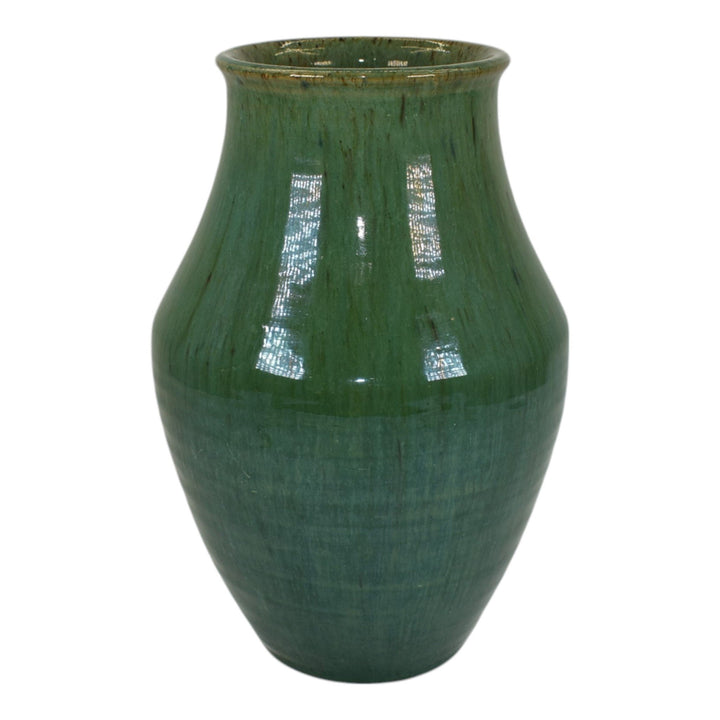 Pewabic Detroit 1940s Art Pottery Blended Green Glaze Speckled Ceramic Vase - Just Art Pottery