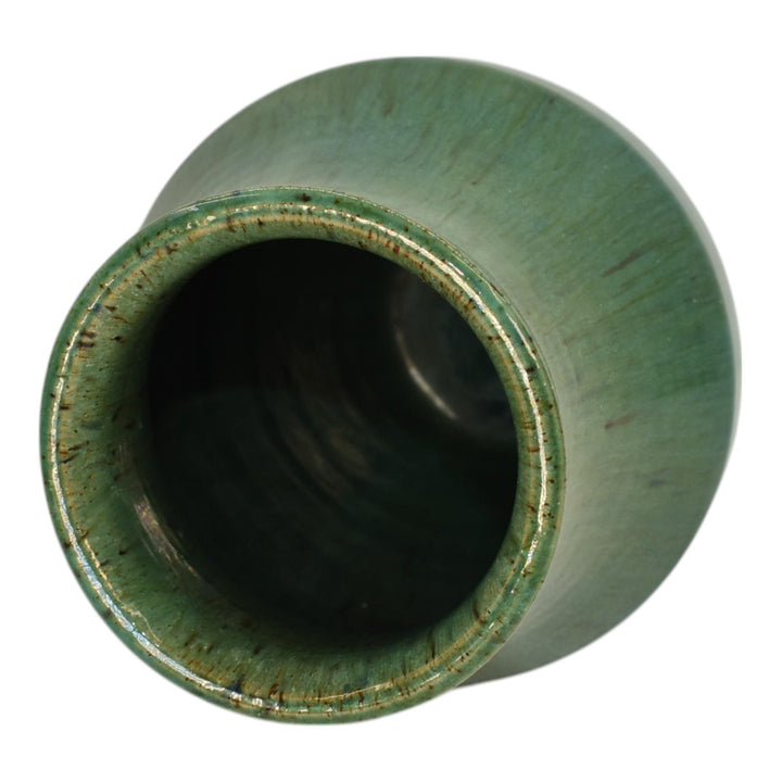 Pewabic Detroit 1940s Art Pottery Blended Green Glaze Speckled Ceramic Vase - Just Art Pottery
