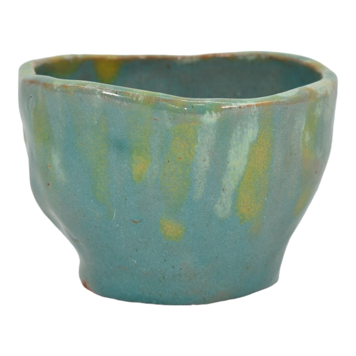 North Dakota School of Mines UND Vintage Pottery Blue Yellow Vase Artist Signed