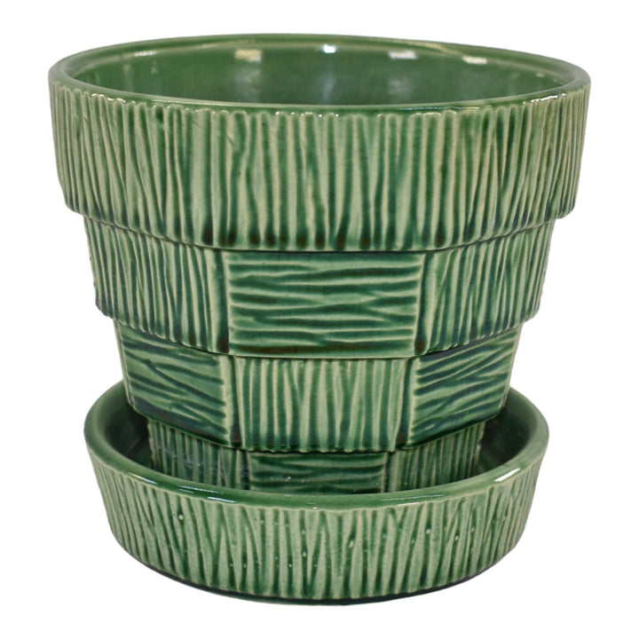 McCoy 1953 Mid Century Modern Art Pottery Green Ceramic Flower Pot Planter 19-5 - Just Art Pottery