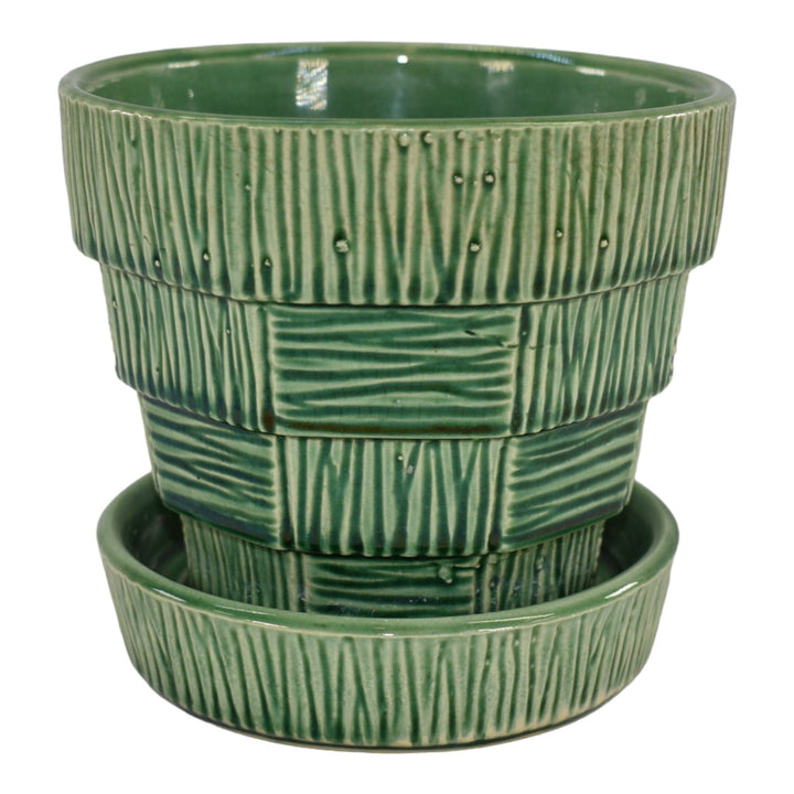McCoy 1953 Mid Century Modern Art Pottery Green Ceramic Flower Pot Planter 19-5 - Just Art Pottery