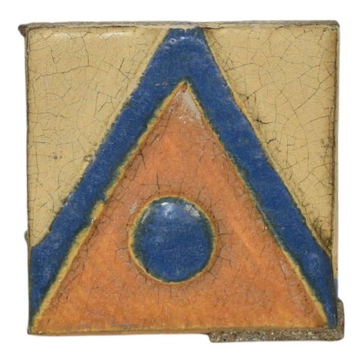 Flint Faience Vintage Art Pottery Blue Orange Ceramic Art Deco Geometric Tile - Just Art Pottery