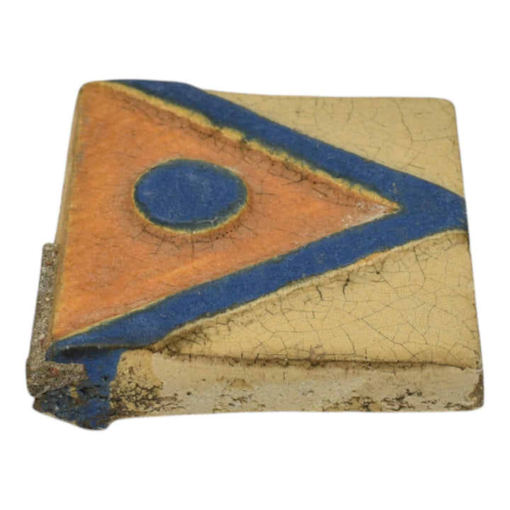 Flint Faience Vintage Art Pottery Blue Orange Ceramic Art Deco Geometric Tile - Just Art Pottery