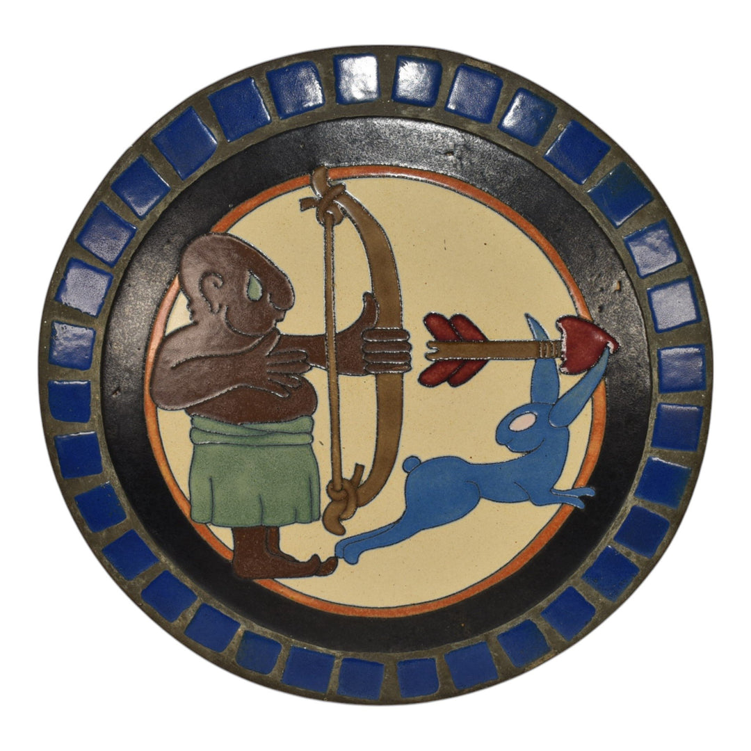 Flint Faience 1920s Vintage Pottery Zodiac Framed Tile Tabletop Wall Art - Just Art Pottery