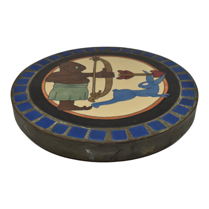 Flint Faience 1920s Vintage Pottery Zodiac Framed Tile Tabletop Wall Art - Just Art Pottery