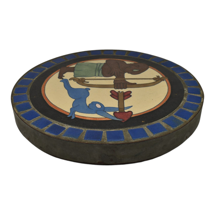 Flint Faience 1920s Vintage Pottery Zodiac Framed Tile Tabletop Wall Art - Just Art Pottery