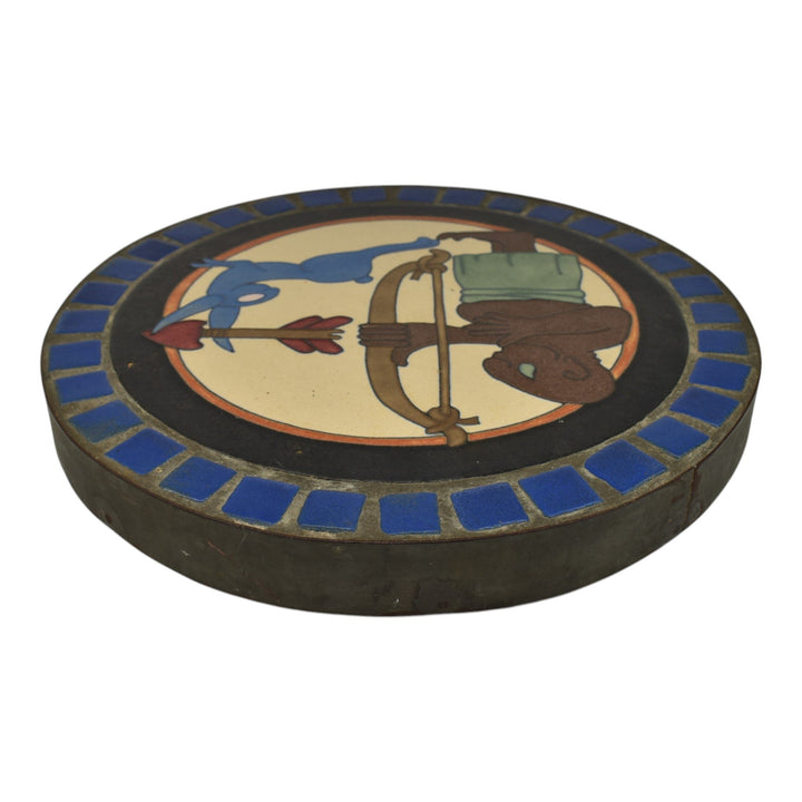 Flint Faience 1920s Vintage Pottery Zodiac Framed Tile Tabletop Wall Art - Just Art Pottery