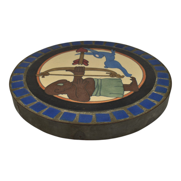 Flint Faience 1920s Vintage Pottery Zodiac Framed Tile Tabletop Wall Art - Just Art Pottery