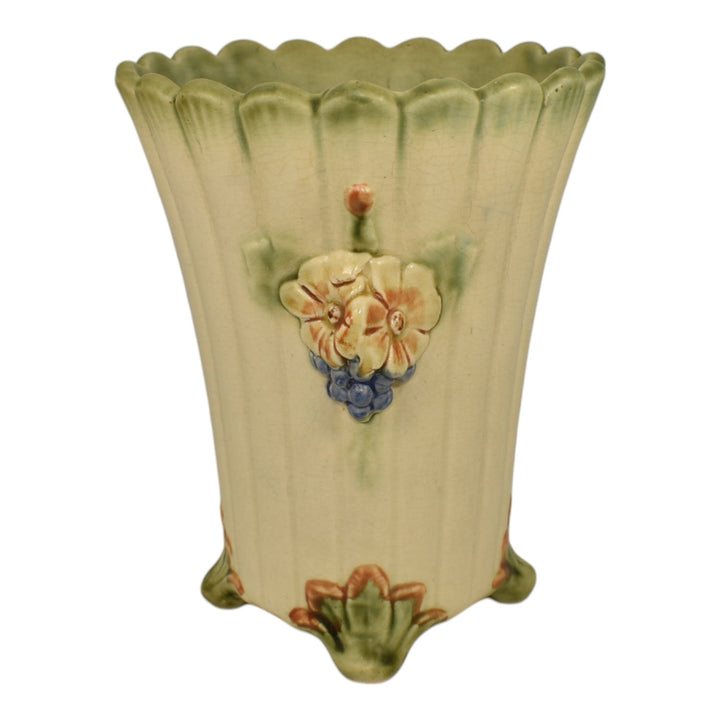 Weller Florenzo 1920s Vintage Art Pottery Ivory Footed Floral Ceramic Vase - Just Art Pottery