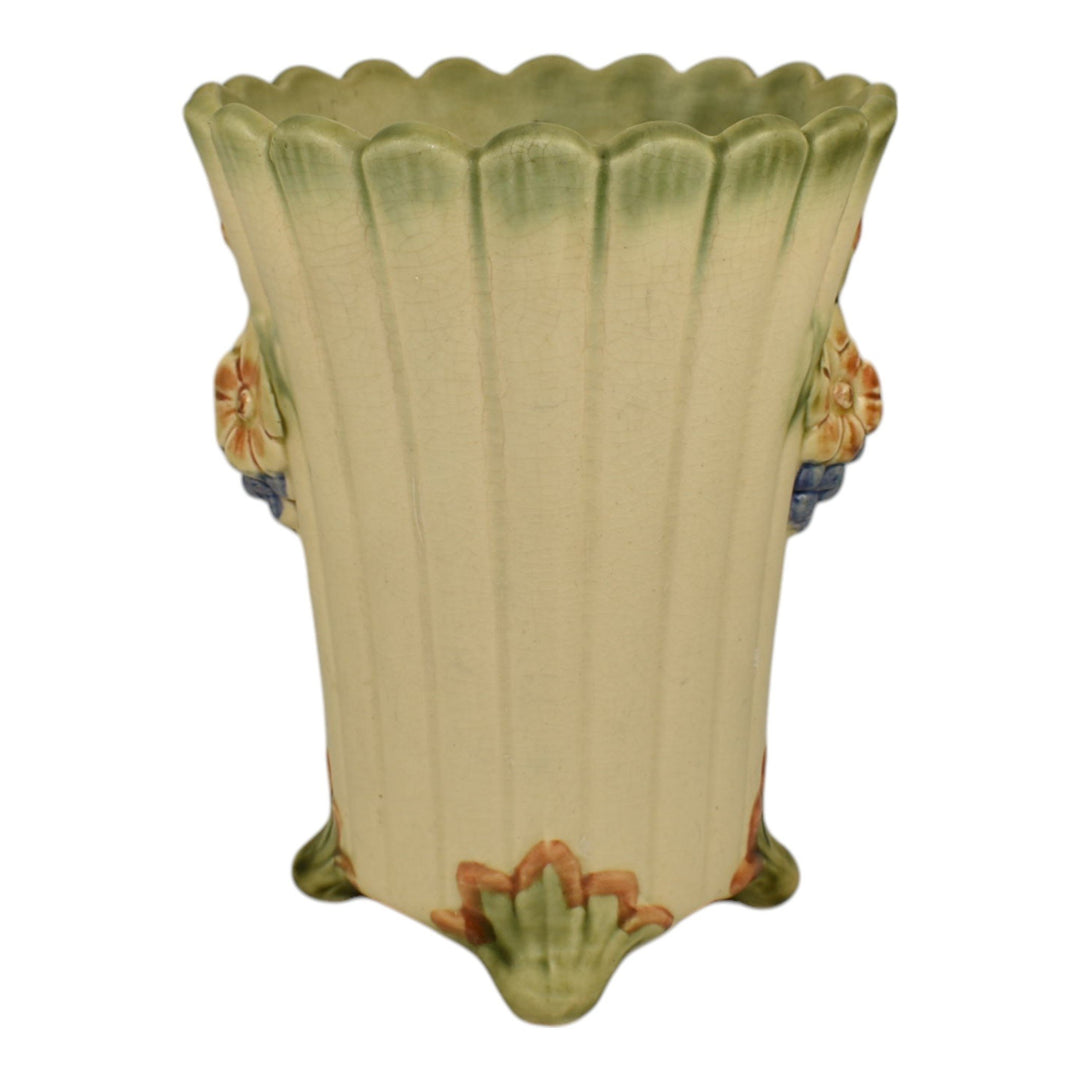Weller Florenzo 1920s Vintage Art Pottery Ivory Footed Floral Ceramic Vase - Just Art Pottery