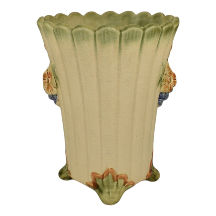 Weller Florenzo 1920s Vintage Art Pottery Ivory Footed Floral Ceramic Vase - Just Art Pottery