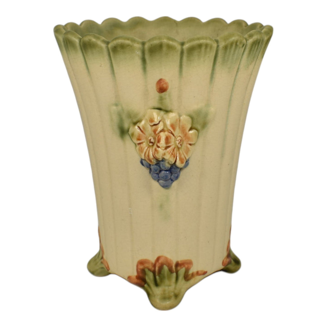 Weller Florenzo 1920s Vintage Art Pottery Ivory Footed Floral Ceramic Vase - Just Art Pottery