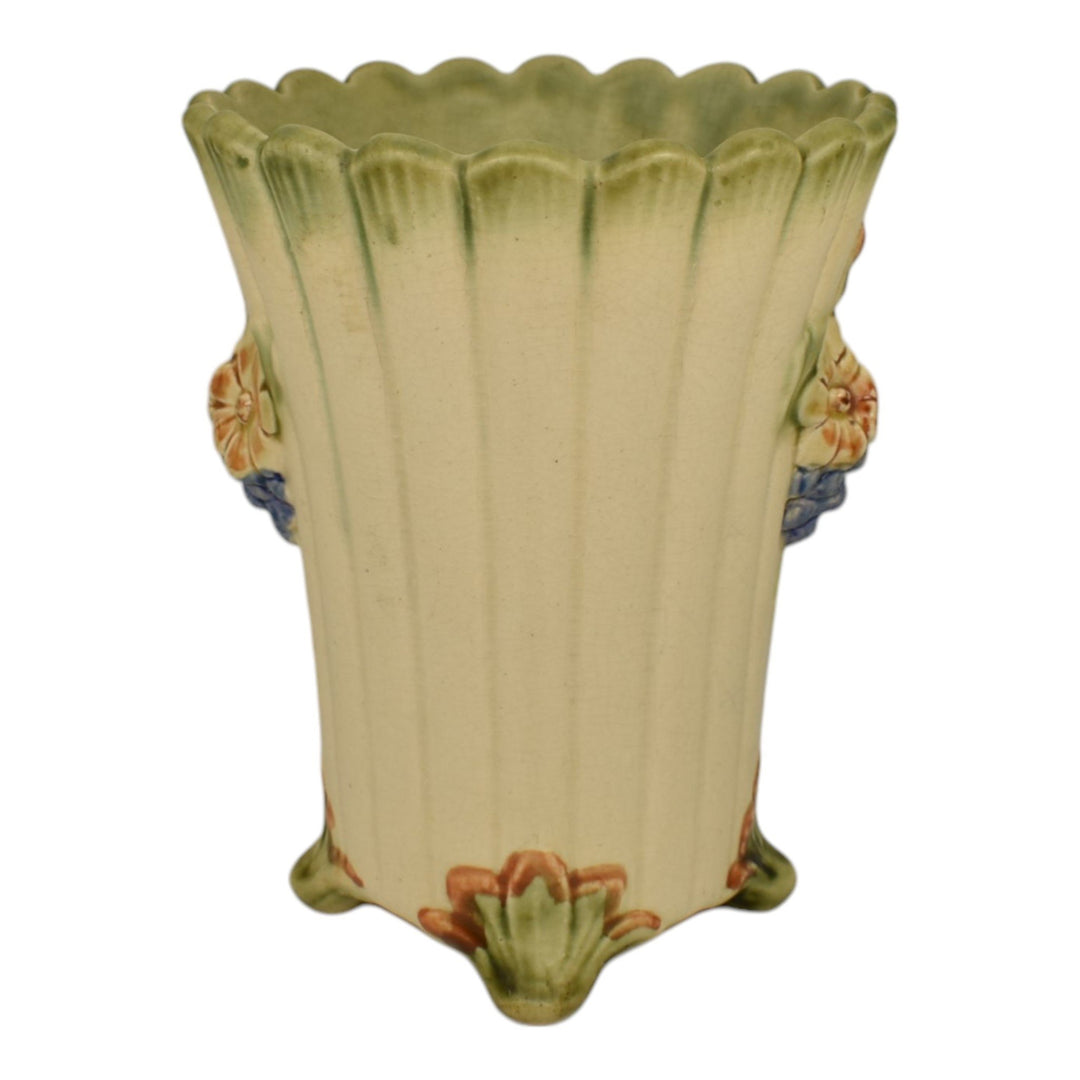 Weller Florenzo 1920s Vintage Art Pottery Ivory Footed Floral Ceramic Vase - Just Art Pottery