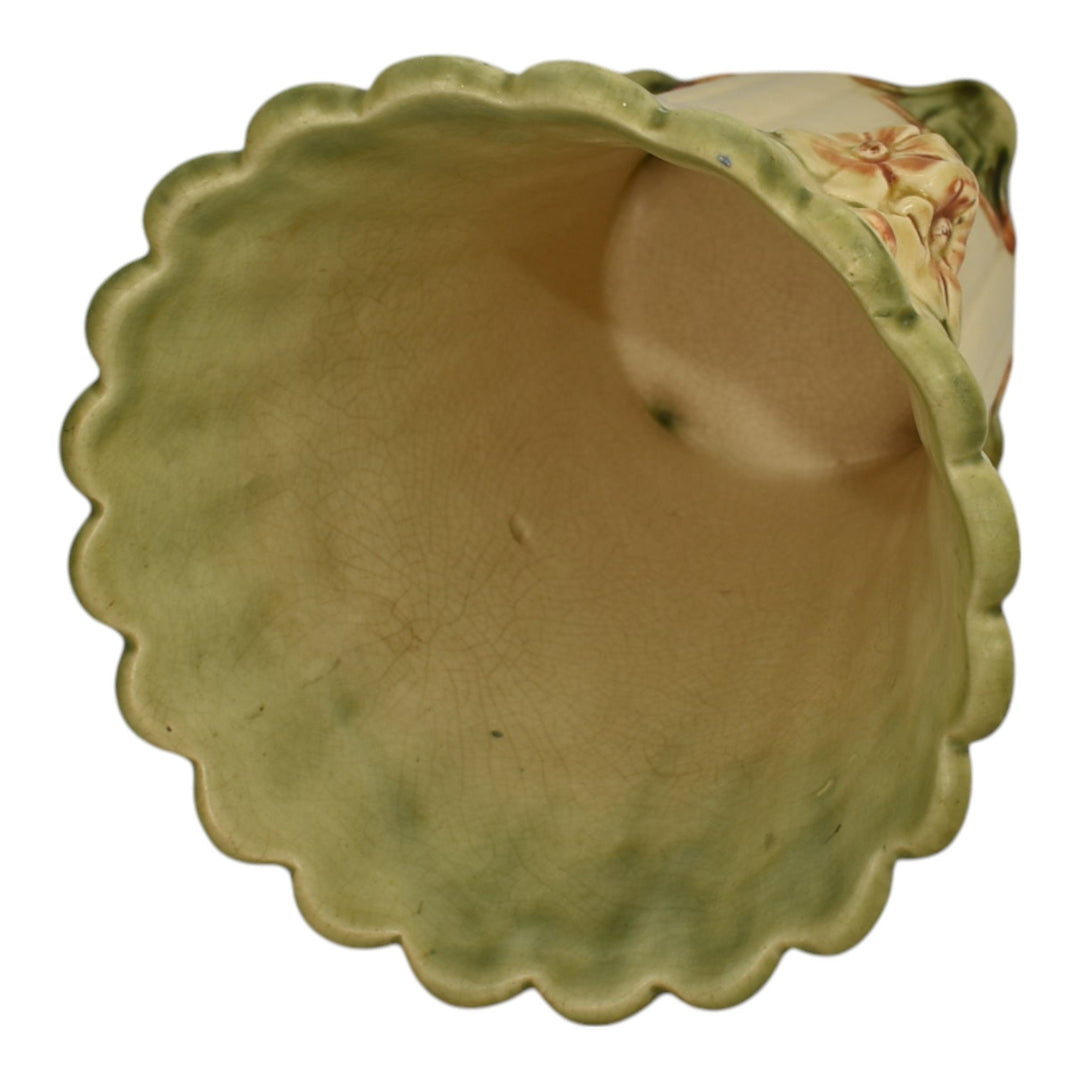 Weller Florenzo 1920s Vintage Art Pottery Ivory Footed Floral Ceramic Vase - Just Art Pottery