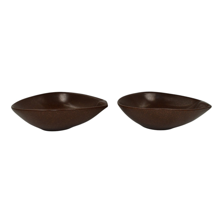 Roseville Raymor 1952 Vintage Pottery Pair Of Brown Ceramic Soup Bowls 155 - Just Art Pottery