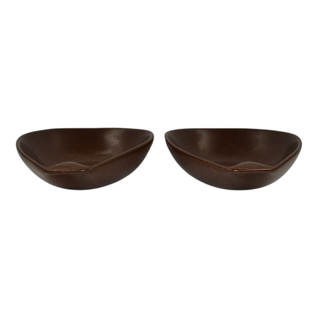 Roseville Raymor 1952 Vintage Pottery Pair Of Brown Ceramic Soup Bowls 155 - Just Art Pottery