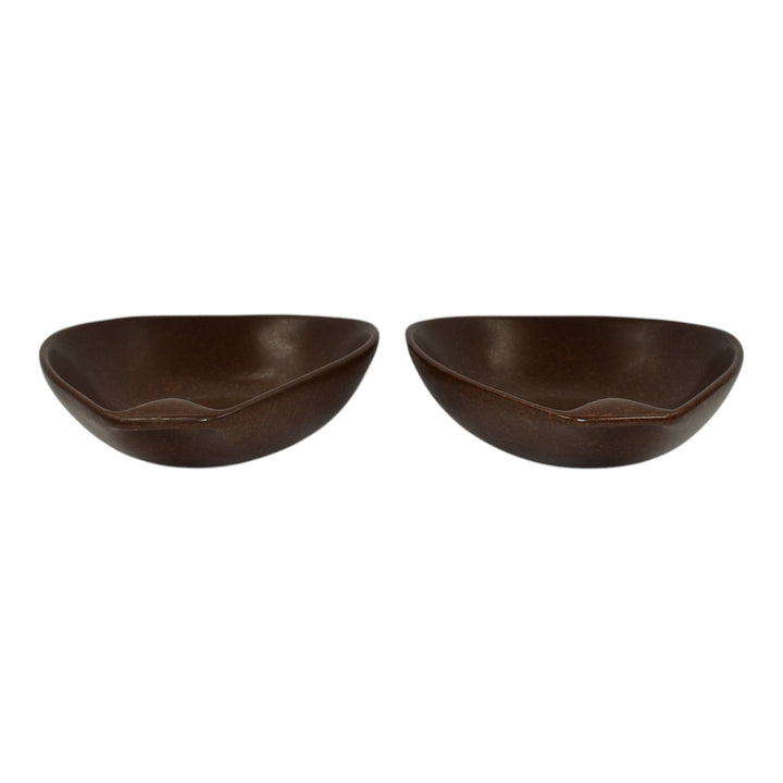 Roseville Raymor 1952 Vintage Pottery Pair Of Brown Ceramic Soup Bowls 155 - Just Art Pottery