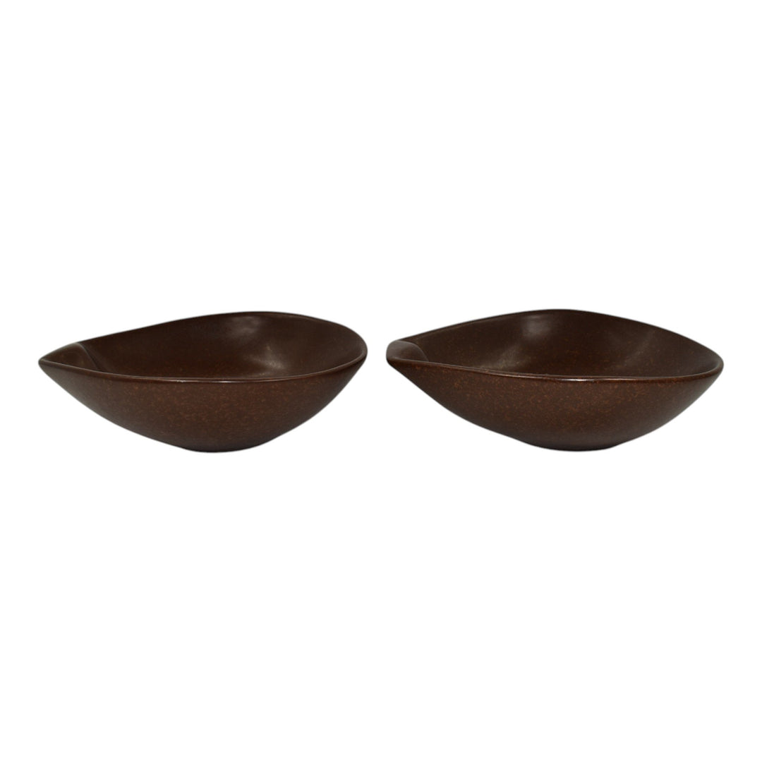Roseville Raymor 1952 Vintage Pottery Pair Of Brown Ceramic Soup Bowls 155 - Just Art Pottery