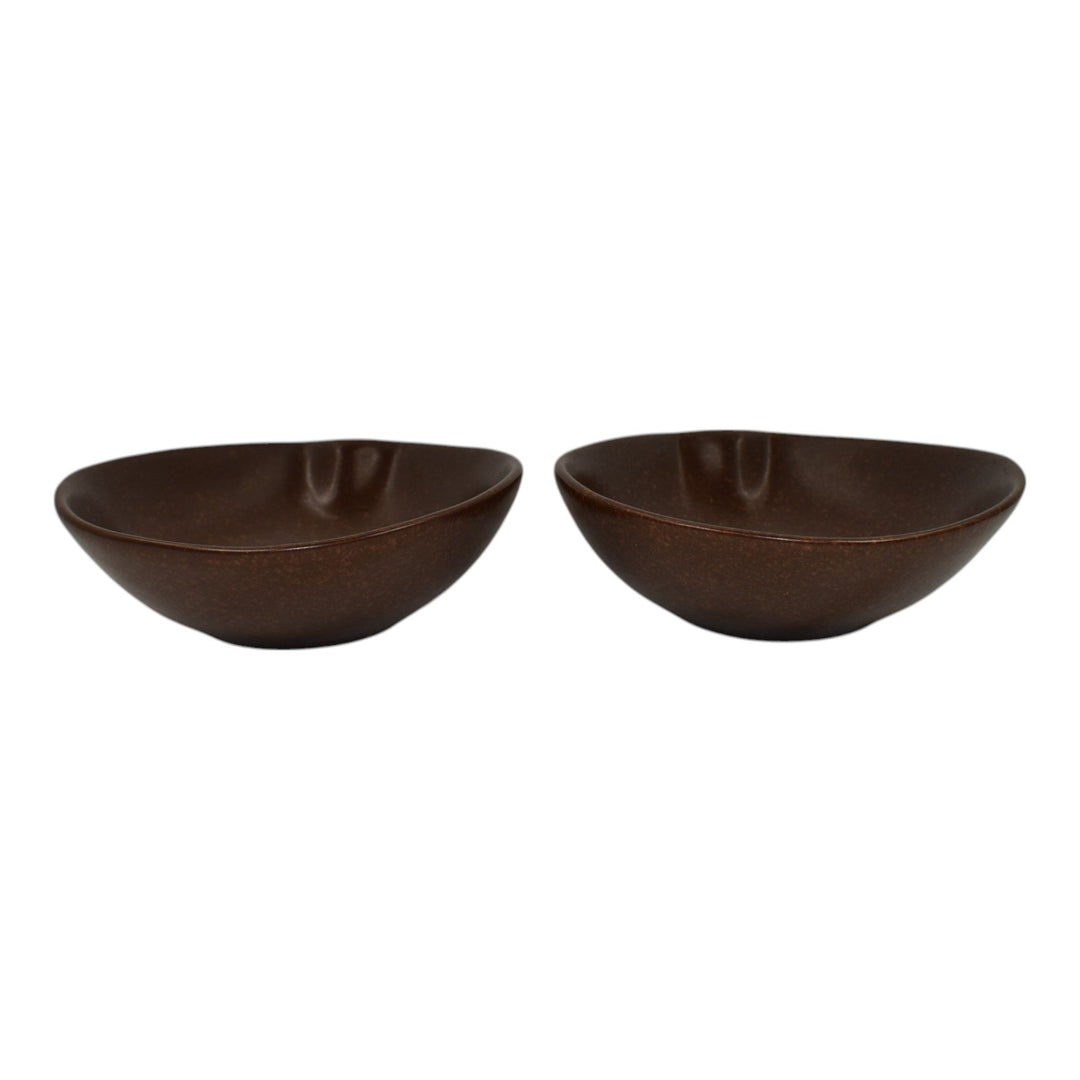 Roseville Raymor 1952 Vintage Pottery Pair Of Brown Ceramic Soup Bowls 155 - Just Art Pottery