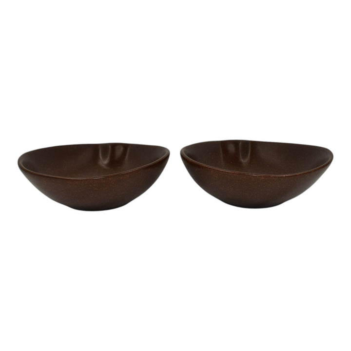 Roseville Raymor 1952 Vintage Pottery Pair Of Brown Ceramic Soup Bowls 155 - Just Art Pottery