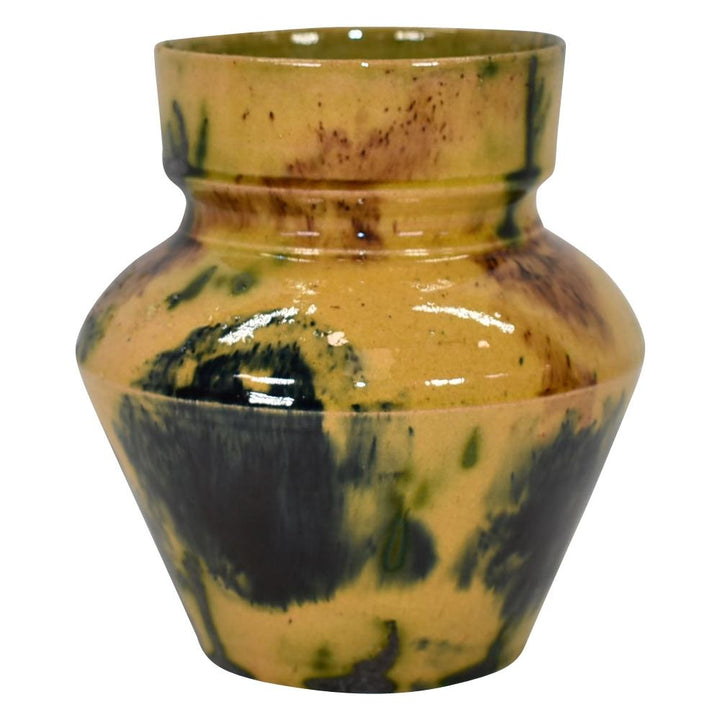 George Ohr Biloxi 1880-1900 Studio Art Pottery Yellow Green Brown Ceramic Vase