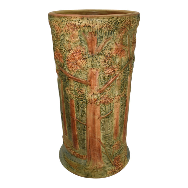 Weller Forest 1920s Vintage Art Pottery Green Scenic Umbrella Stand