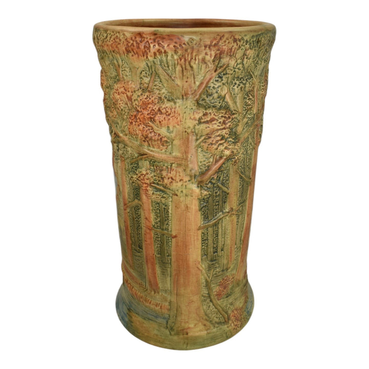 Weller Forest 1920s Vintage Art Pottery Green Scenic Umbrella Stand