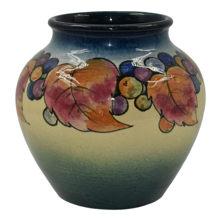 Weller DeDonatis 1930s Vintage Art Pottery Colorful Grapes And Leaves Vase
