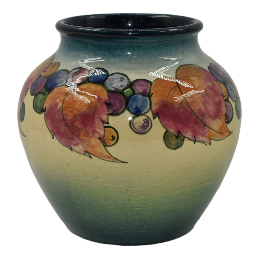 Weller DeDonatis 1930s Vintage Art Pottery Colorful Grapes And Leaves Vase
