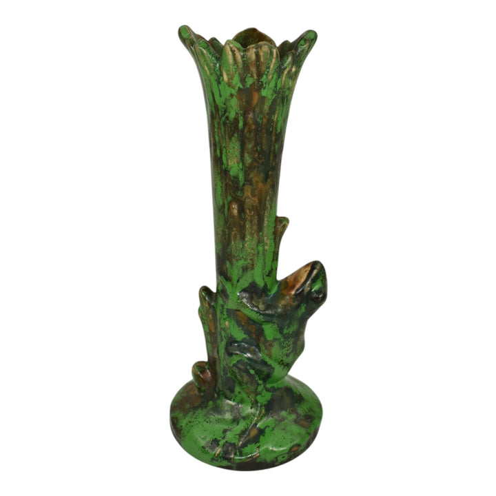 Weller Coppertone 1920s Arts And Crafts Pottery Ceramic Climbing Frog Bud Vase - Just Art Pottery