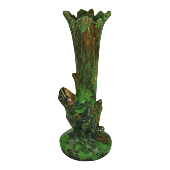 Weller Coppertone 1920s Arts And Crafts Pottery Ceramic Climbing Frog Bud Vase - Just Art Pottery