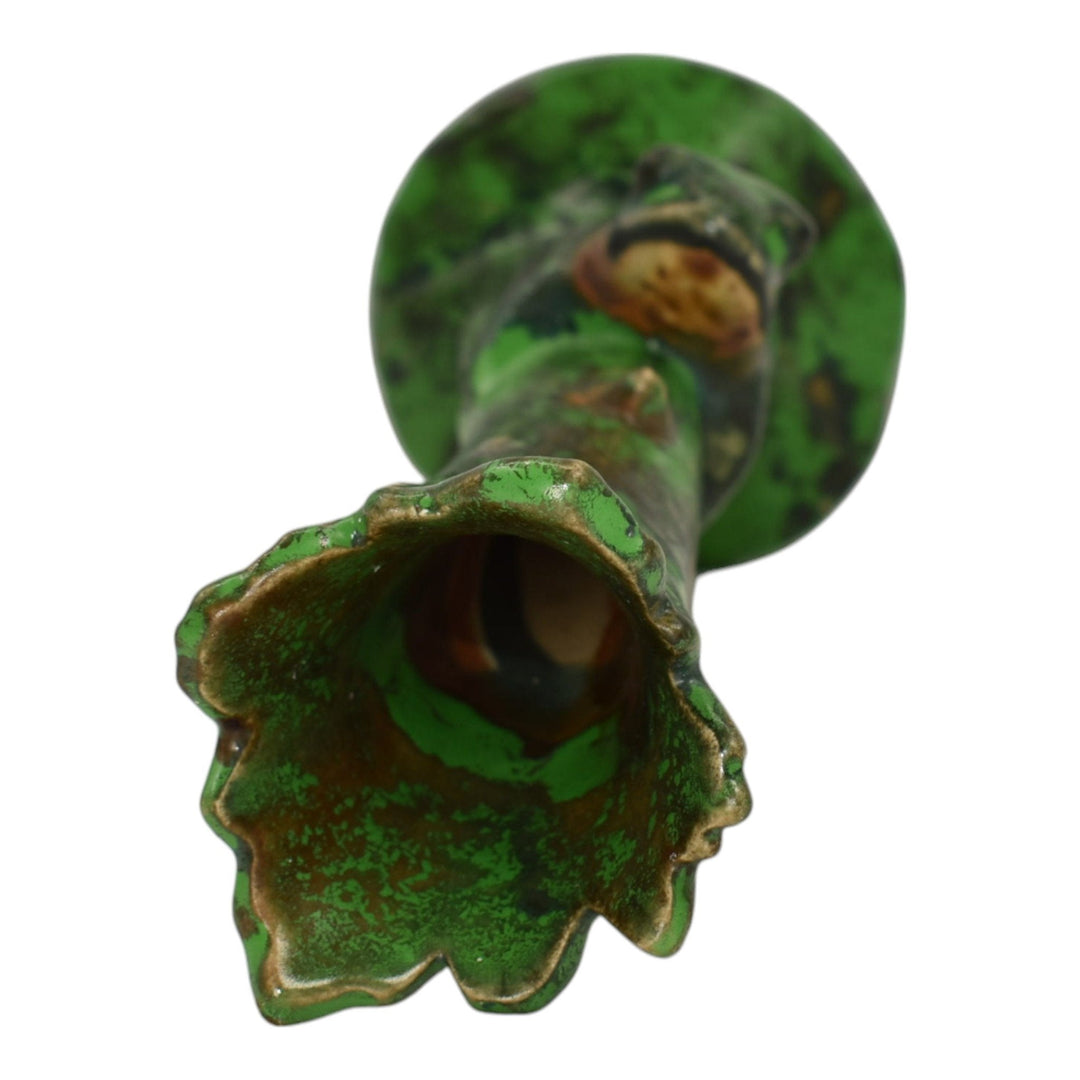 Weller Coppertone 1920s Arts And Crafts Pottery Ceramic Climbing Frog Bud Vase - Just Art Pottery