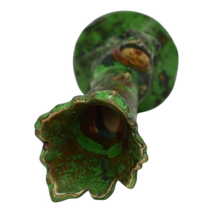 Weller Coppertone 1920s Arts And Crafts Pottery Ceramic Climbing Frog Bud Vase - Just Art Pottery