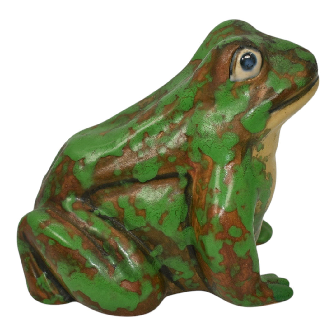 Weller Coppertone 1920s Art Pottery Matte Green Ceramic Frog Figurine